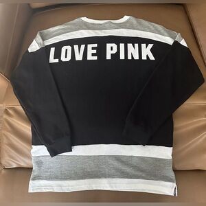 EUC PINK Victoria’s Secret Black Varsity Crew Oversized Sweatshirt Med